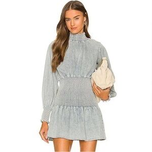 Something Navy Smocked Denim Mini Dress Size Small * Revolve *